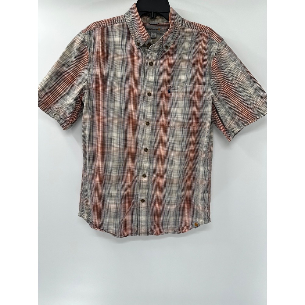 Carhartt Plaid Shirt Medium Relaxed Fit Short Sleeve 100% Cotton Workwear Rust